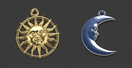 sun moon 3 pendants jewelry pendant necklace jewellery man woman sunrise sunset moonrise symbols slavic sky sacral sacred solar stars symbolism 3d print model - Mito3D