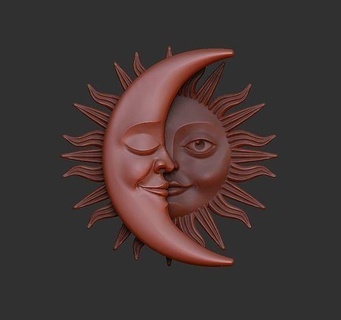 sole Luna ciondoli amuleto spilla viso sacro oro gioielleria sunface moonface medaglione collana simbolico uomo donna 3d print model - Mito3D