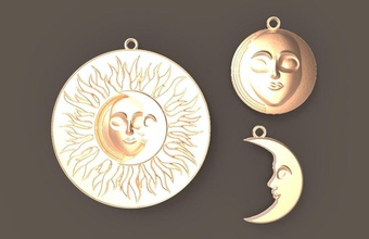 sun n moon - pendant earrings jewelry earring woman female face silver printable carved cnc human accessories necklace portrait fashion pendants 3d print model - Mito3D