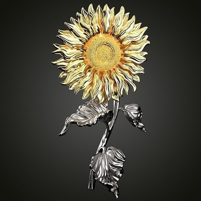tournesol pendentif bijoux or argent imprimable anneaux fleur soleil zbrush impression 3d conception pendentifs 3d print model - Mito3D