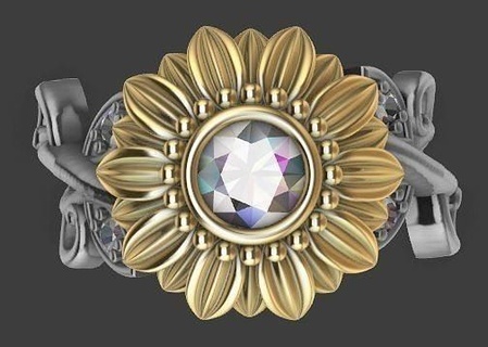 girassol anel joalheria flor prata lindo pronto impressão Joya anillo plata oro ouro real mulher menina argolas 3d print model - Mito3D