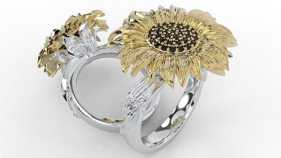 sunflower ring bend engagement luxury jewelry wb er free rings gem diamond wedding nice love jewel serdce flower sun sunflower flaver cvetok black  3d print model - Mito3D