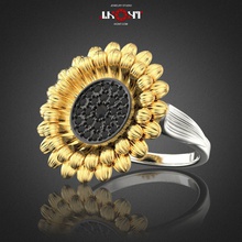 sunflower ring rg0012 jewelry jewellery diamond gemstone cocktail flower rings 3d print model - Mito3D