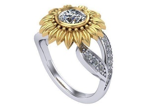 sunflower ring v2 diamond golden silver jewelry rings 3d print model - Mito3D