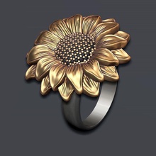 sunflower ring gems garden sun flower blossom nature floral landscape seed yellow detailed diamond briliant necklace jewellery jewelry gold silver gemstone rings 3d print model - Mito3D