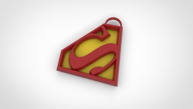 superhombre logo llavero 3d imprimible 3dprintable imagen diseño forma símbolo impresión rojo amarillo llave anillo casa 3d print model - Mito3D