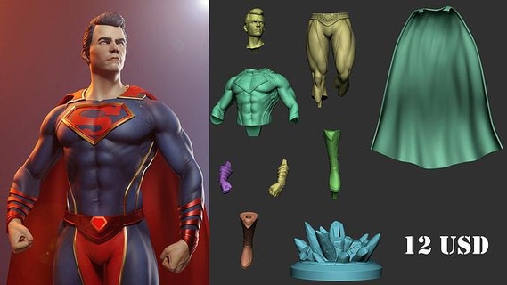 Superman homme acier dc bande dessinée super héros art figure sculpture statue anatomie corps film tv sculptures 3d print model - Mito3D