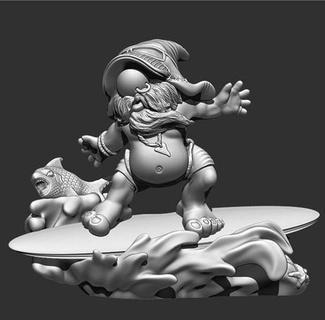surf gonk retorcido puntilla rizo divertido ornamento gnomo troll decoración arte escultura piraña mar ola navegar verano fiesta personaje esculturas playa 3d print model - Mito3D