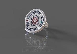 surrealista circulo imprimible 3d modelo diseño cnc molienda anillo arete joya incorrecto patrón diamante enganchar plata joyería zafiro oro anillos 3d print model - Mito3D