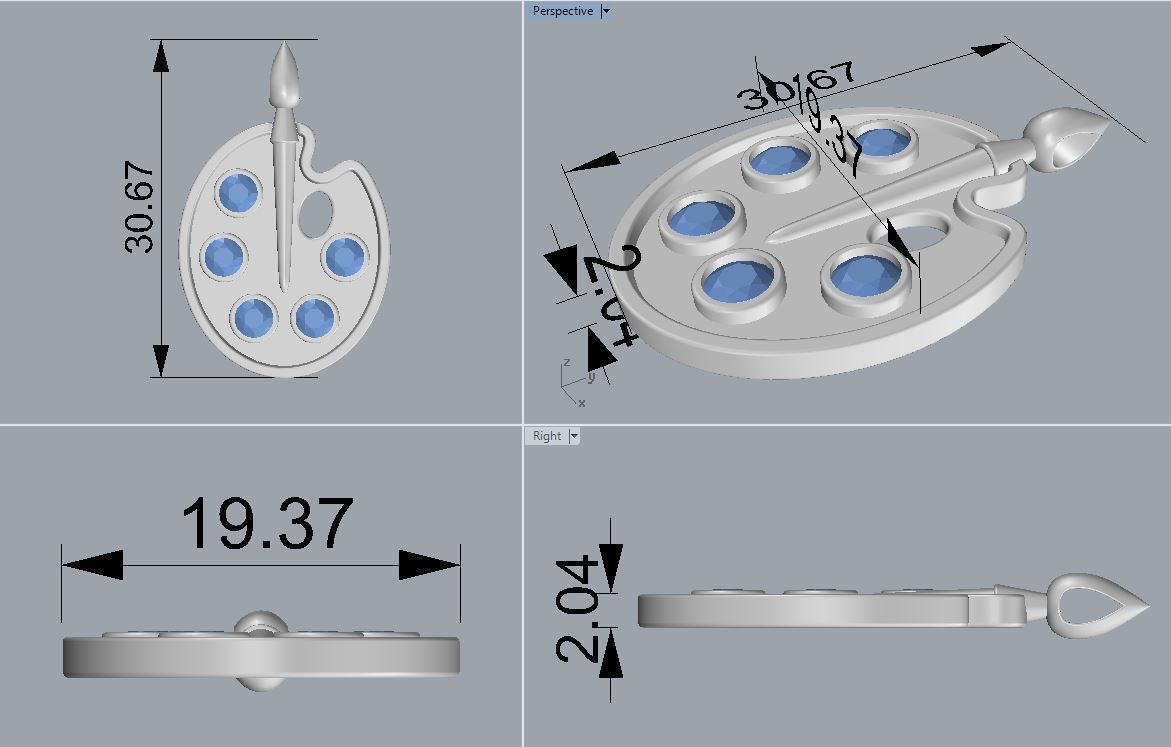 suspension 2 künstler palette anhänger edelsteine schmuck ringe signet ring gold stein edelstein ohrringe brosche kette perle armband katholisch bauer kreuz kruzifix drucken mahlen 3D print model - Mito3D