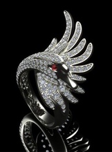 swan ring exclusive jewelry jewellery diamond printable bird cad gems female women 3dm stl obj fashion gold cnc high polygonal rings 3d print model - Mito3D