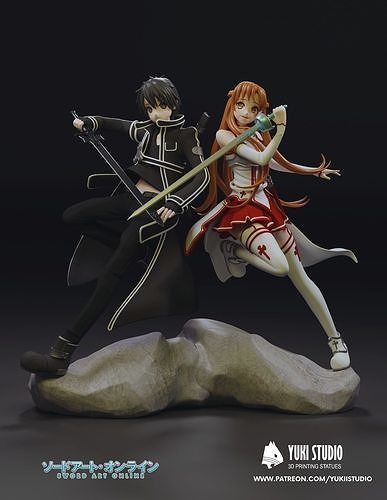 espada arte línea diorama asuna kirito 3dprinting animadostl anime3dprinting archivos anime arte juego personaje mujer esculturas 3D print model - Mito3D