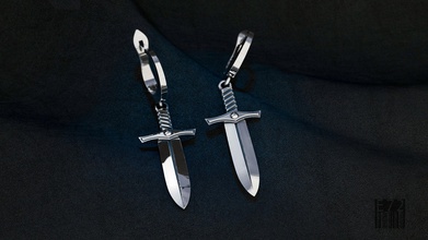 spada orecchini gioielleria donne modell stampa coltello pugnale lusso design cera stampabile stile attraversare moda Stampa cnc argento 3d print model - Mito3D