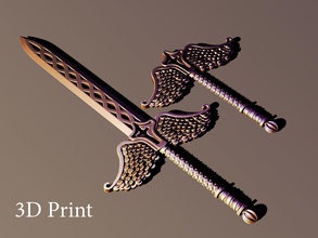 kılıç asa 3d yazdır 3dprint yüksek poli zbrush fdm ender3 creality kanatlar çapraz isa heykel silah yakın dövüş yazdırılabilir bıçak ağzı oyunlar oyuncaklar 3d print model - Mito3D