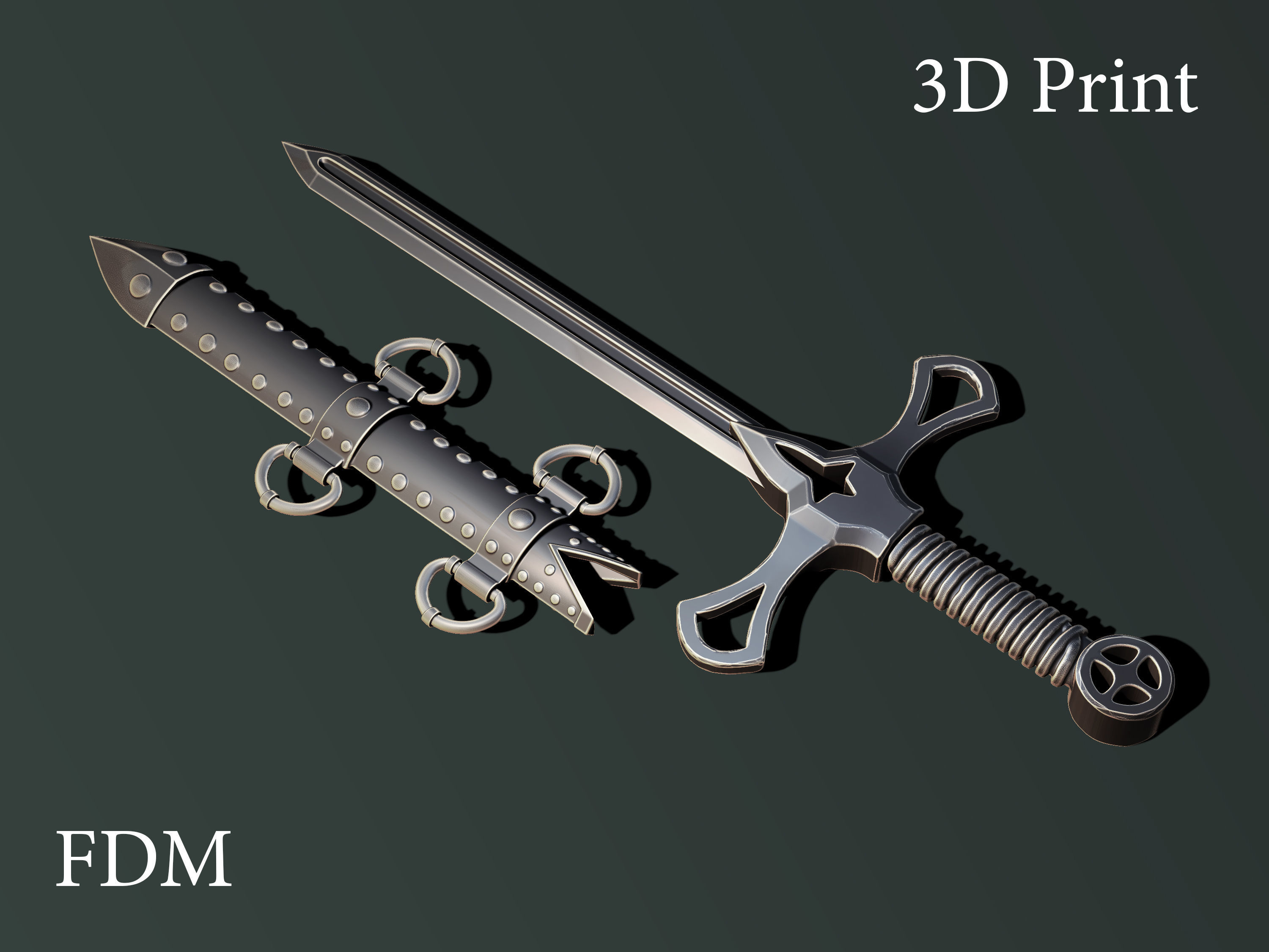 épée gaine 2 3d impression 3dprint highpoly zbrush fdm ender3 créalité lame arme dague imprimable guerre fer médiéval jeux jouets 3D print model - Mito3D