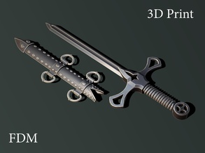 épée gaine 2 3d impression 3dprint highpoly zbrush fdm ender3 créalité lame arme dague imprimable guerre fer médiéval jeux jouets 3d print model - Mito3D