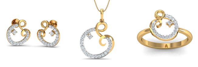 swril shape fashion earring - pendant ring set jewelry gold silver diamond printable jewel jewellery engagement gem white sterling brilliant bracelet necklace beauty rings 3d print model - Mito3D