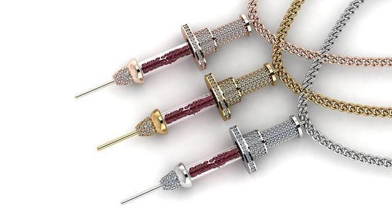 syringe pendant gold jewelry silver diamond jewellery jewel 3d printable pendants 3d print model - Mito3D