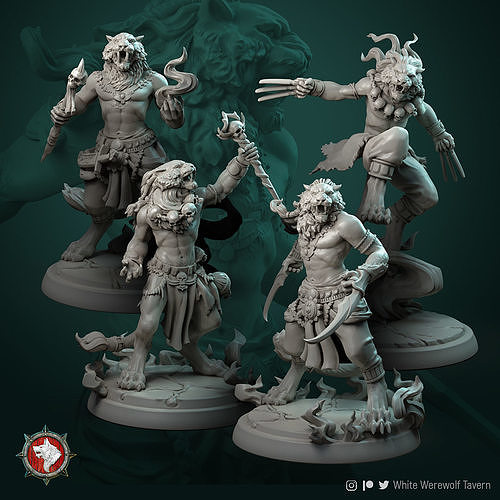 tabaxi conjunto 4 miniaturas 32mm pre supported tampo mesa fantasia leonina 3dprinting mago guerreiro xamã dnd dndminiatures jogo tabuleiro brinquedos criatura personagem 3dcharacter jogos borda 3D print model - Mito3D