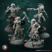 tabaxi set 4 miniatures 32mm pre-supported tabletop fantasy leonin 3dprinting mage warrior shaman dnd dndminiatures boardgame toys creature character 3dcharacter games board 3d print model - Mito3D
