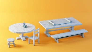 mesas asientos conjunto madera mueble silla mesa antiguo asiento juguete comida taberna 28mm juego taburete banco botella bar imprimible accesorios juegos juguetes 3d print model - Mito3D