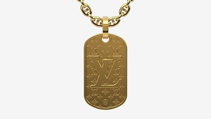 tag pendant version 18 lv louis vuitton gold silver platinum printable jewelry dog dogtag necklace pendants logo 3d print model - Mito3D