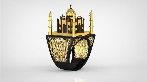 Taj Mahal anillo taj mahal castillo edificio histórico Monumento arquitectura joyería joya Mughal oro plata palacio templo mezquita amor filigrana Arte anillos 3d print model - Mito3D