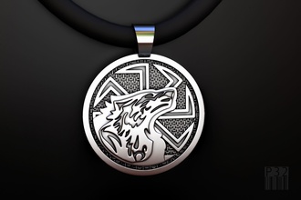talisman kolovrat anhänger wolf schmuck 3d stl obj design wachs cnc druckbar stil drucken juwel amulett obereg silber 3d print model - Mito3D