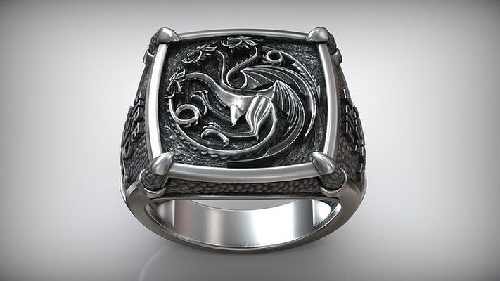 targaryen maison dragon symbole ventilateur art sceau jeu of trônes feu sang règne tv séries peau modèle imprimable argent j3ds dragons chanson glace bijoux fabrication anneaux 3d print model - Mito3D