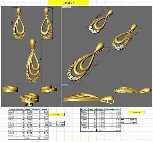 teardrop design earring pendent set jewelry gold printable earrings pendant wedding jewellery fashion beauty engagement solitaire antique jewekry unique simple chains necklace 14k white yellow rose designs charms pendants 3D print model - Mito3D