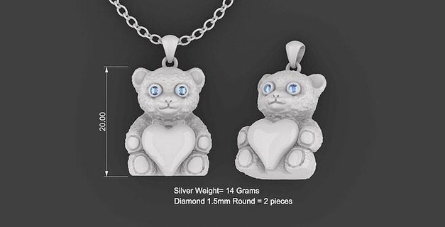 teddy bear pendant design cute day velentine toy animal cartoon anniversary bearteddy gummy necklace pendants jewelry jewellery 3d print model - Mito3D