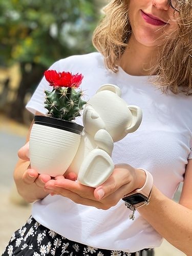 Urso pelúcia namorados vaso animal presente romântico plantar amar fofa casa decoração 3D print model - Mito3D