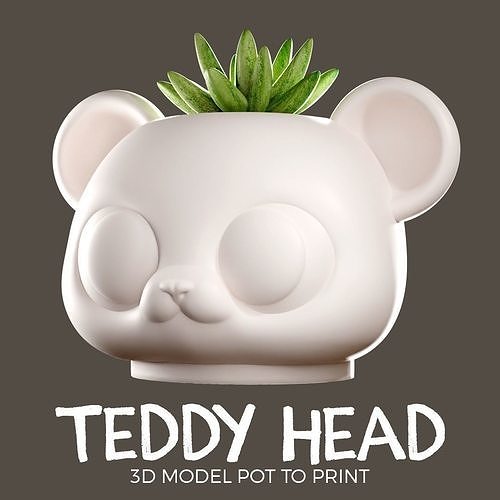 teddy head plant pot 3d printing - planter plants bear animal maceta suculent cactus nature flower house decor desk grizzly 3D print model - Mito3D