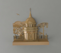 Tempel 3d-Druck Modell Kunst die Erleichterung Wandbild Bild basrelief Skulptur Gebäude Waldwiese Kapelle religion Skulpturen 3d print model - Mito3D