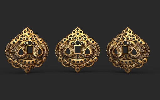 temple jewelery 004 god hindu jadu polki templejewelery peacock diamonds indian shivji govind krishna dev gods traditional cultural kundan meena india ancient jewelry pendants 3d print model - Mito3D