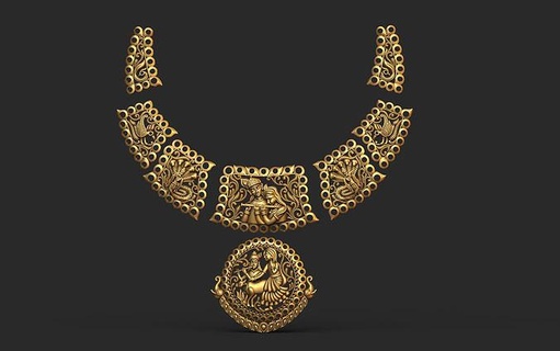 temple jewelery 008 krishna ji radha god hindu jadu polki templejewelery peacock diamonds indian shivji govind dev gods traditional cultural kundan meena india ancient jewelry 3d print model - Mito3D