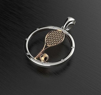 tennis racket sport sports equipment game simbol gift 3d model gold play jewelry pendants 3d print model - Mito3D