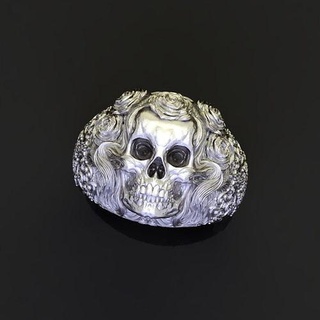 textured skull ring jewelry biker skullring ringskull jewellery rings silver printable vintage render gold skeleton head bone art fashion 3d print model - Mito3D