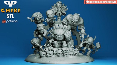 thanos vs avengers chibi diorama stl 3d printing chibistl 3dxm games toys 3d print model - Mito3D