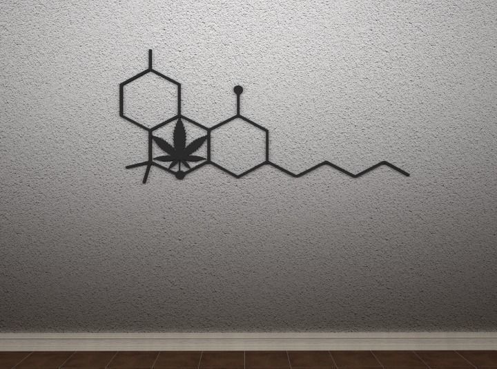 thc, la molécule de l'art pariétal art thc signe mur des signes les logos 3D print model - Mito3D