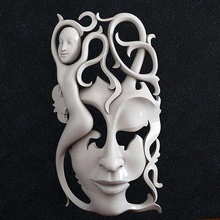 teatro máscara mujer niña cara artista pintor figura pintura pintar cepillo papel colgante pendiente joyería joya juego rol arte esculturas 3d print model - Mito3D