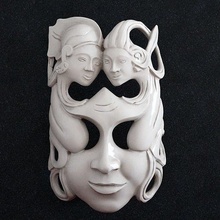 theater mask woman 2 girl face artist painter figure painting paint brush role theatre pendant jewelry game roleplay art sculptures 3d print model - Mito3D