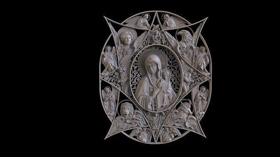 theotokos unburnt bush icon art religion burning antique deco religiou object christianity visuals design church jewelry pendants cufflinks 3d print model - Mito3D