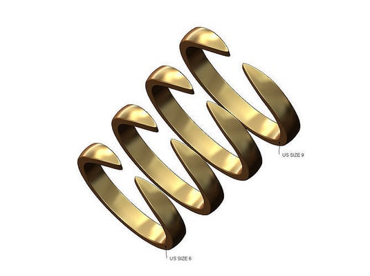 fino garra moda banda us tamanhos 6to9 ouro prata imprimível jóias empilhador empilhável luxo declaração joalheria simples geométrico arredondado abrir desviar 3d modelo anel argolas 3d print model - Mito3D