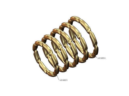 Delgado orgánico forma motivo banda us tamaños 5to9 anillo Moda joyería joya imprimible oro plata trenzado cuerda cable ola cuerno vendimia apilable apilador 3d modelo anillos 3d print model - Mito3D