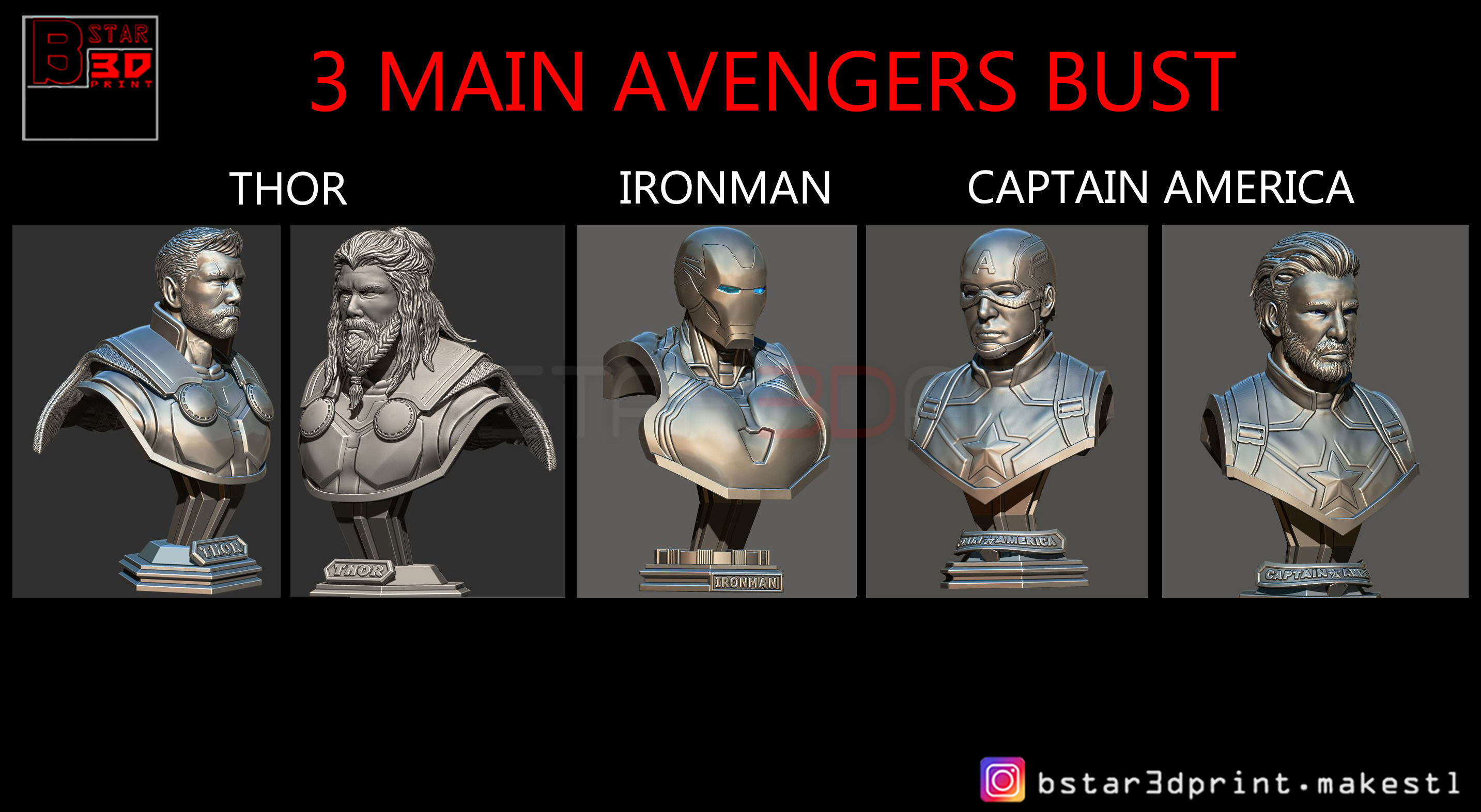 thor - iron man captain america bust marvel game hulk scupture avenger avengers infinity war main head art sculptures 3D print model - Mito3D