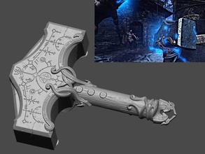 thors hammer mjolnir cosplay god of war - stl file thor blade horror halloween kratos game accessories axe equipment toy weapon sword shield games toys 3d print model - Mito3D