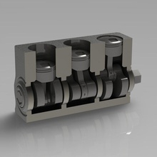 three-cylinder engine cylinder car vehicle crank crankshaft miniature model science engineering 3d print model - Mito3D