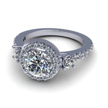 üç taş halo nişan yüzüğü takı yüzük elmas Safir beyaz altın sterling Gümüş düğün stl cad yazdırılabilir tasarım 3d engagem sürücü vintag gelin 3d print model - Mito3D