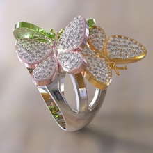 three butterflies ring gold silver diamond gem jewel jewellery printable 3dmodel prototype brilliant 3dprint cnc milling printing butterfly butterflyring threebutterflies original wing jewelry rings 3d print model - Mito3D